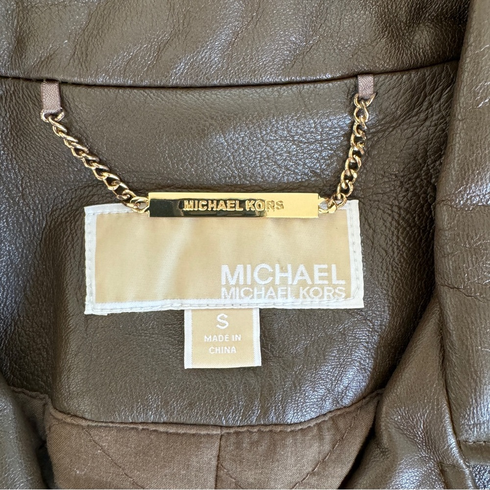 MICHAEL Michael Kors dark olive brown lamb leather moto jacket size S. EUC. - Picture 7 of 8